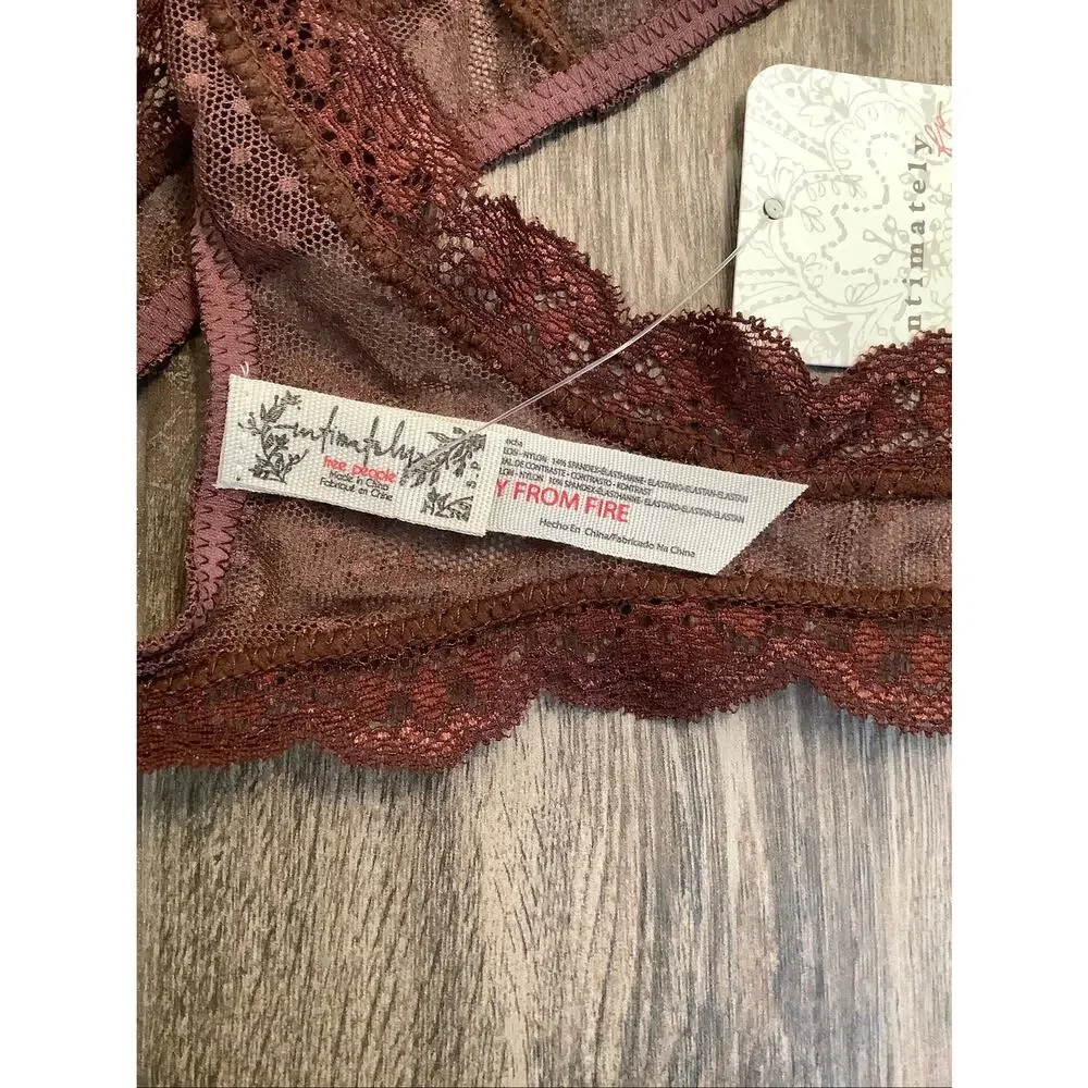 Intimately Free People Womens S Mocha Polka Dot Mesh Mid Week Thong Panty C12-6
